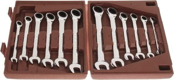 Paramount - 12 Piece, 8mm to 19mm, Ratcheting Combination Wrench Set - Metric Measurement Standard, Full Polish Chrome Finish, Comes in Blow Molded Case - Makers Industrial Supply