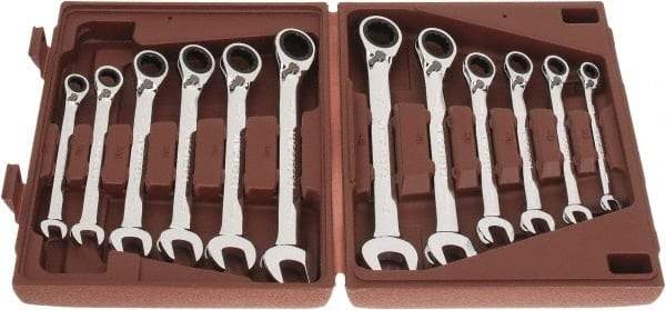 Paramount - 12 Piece, 8mm to 19mm, Reversible Ratcheting Combination Wrench Set - Metric Measurement Standard, Full Polish Chrome Finish, Comes in Blow Molded Case - Makers Industrial Supply