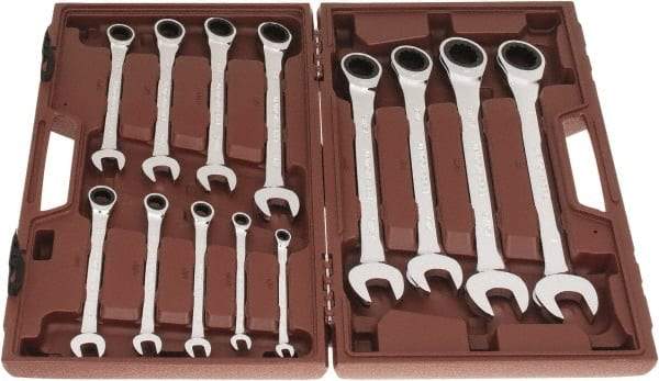 Paramount - 13 Piece, 1/4" to 1", Ratcheting Combination Wrench Set - Inch Measurement Standard, Full Polish Chrome Finish, Comes in Blow Molded Case - Makers Industrial Supply