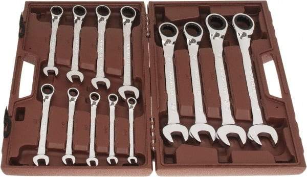 Paramount - 13 Piece, 5/16" to 1", Reversible Ratcheting Combination Wrench Set - Inch Measurement Standard, Full Polish Chrome Finish, Comes in Blow Molded Case - Makers Industrial Supply