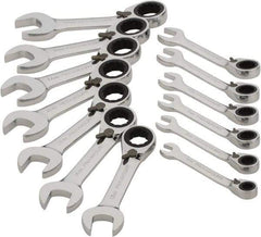 Paramount - 13 Piece, 6mm to 19mm, Stubby Ratcheting Reversible Combination Wrench Set - Metric Measurement Standard, Full Polish Chrome Finish, Comes in Blow Molded Case - Makers Industrial Supply