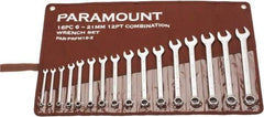 Paramount - 16 Piece, 6mm to 21mm, Combination Wrench Set - Metric Measurement Standard, Satin Chrome Finish, Comes in Canvas Roll - Makers Industrial Supply