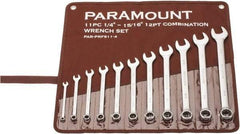 Paramount - 11 Piece, 1/4" to 15/16", Combination Wrench Set - Inch Measurement Standard, Satin Chrome Finish, Comes in Canvas Roll - Makers Industrial Supply