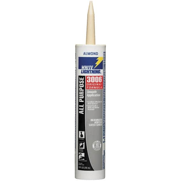 White Lightning - 10 oz Cartridge Almond Acrylic & Latex Caulk - -30 to 180°F Operating Temp, 12 min Tack Free Dry Time, Series 3006 - Makers Industrial Supply