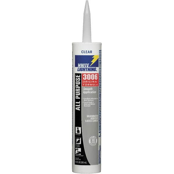 White Lightning - 10 oz Cartridge Clear Acrylic & Latex Caulk - -30 to 180°F Operating Temp, 12 min Tack Free Dry Time, Series 3006 - Makers Industrial Supply