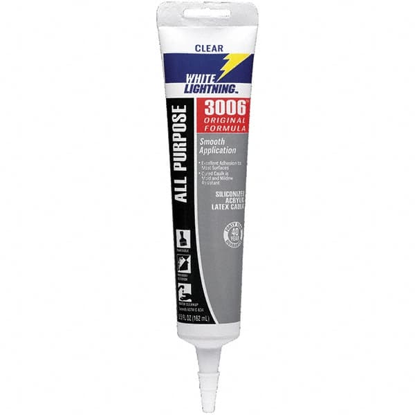 White Lightning - 5.5 oz Cartridge Clear Acrylic & Latex Caulk - -30 to 180°F Operating Temp, 12 min Tack Free Dry Time, Series 3006 - Makers Industrial Supply