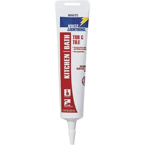 White Lightning - 5.5 oz Cartridge White Acrylic & Silicone Hybrid Caulk - 180°F Max Operating Temp - Makers Industrial Supply