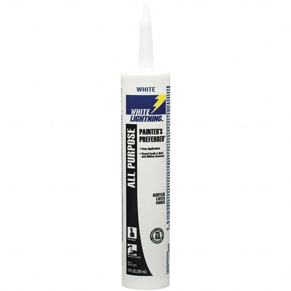 White Lightning - 10 oz Cartridge White Acrylic & Latex Caulk - -30 to 180°F Operating Temp, 5 to 7 min Tack Free Dry Time - Makers Industrial Supply