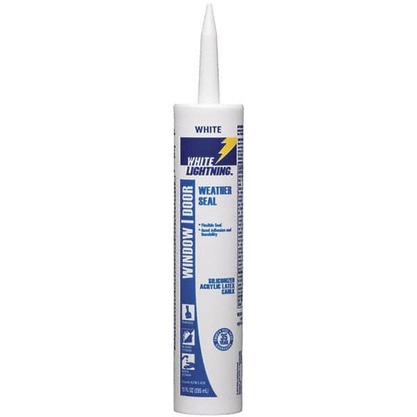 White Lightning - 10 oz Cartridge White Acrylic & Silicone Hybrid Caulk - -30 to 180°F Operating Temp, 12 min Tack Free Dry Time, Series 30060 - Makers Industrial Supply