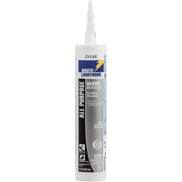 White Lightning - 10 oz Cartridge Clear RTV Silicone Joint Sealant - -80 to 400°F Operating Temp, 30 min Tack Free Dry Time, 24 hr Full Cure Time - Makers Industrial Supply