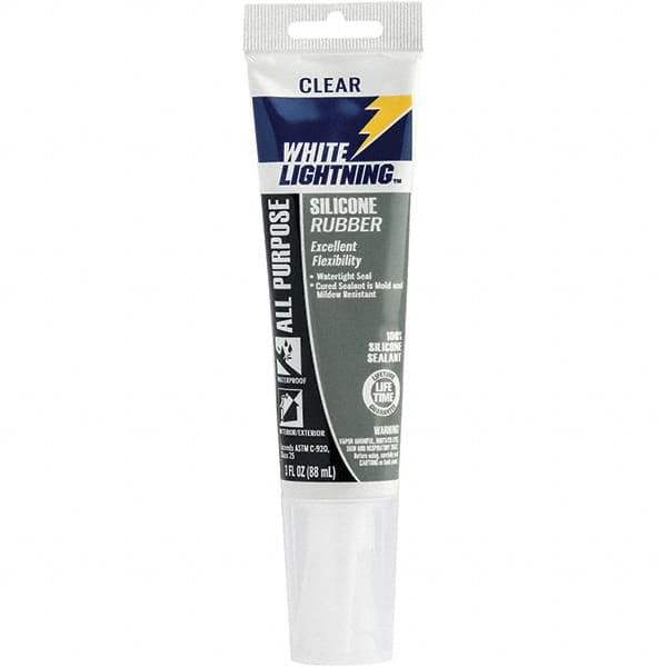 White Lightning - 3 oz Cartridge Clear RTV Silicone Joint Sealant - -80 to 400°F Operating Temp, 30 min Tack Free Dry Time, 24 hr Full Cure Time - Makers Industrial Supply