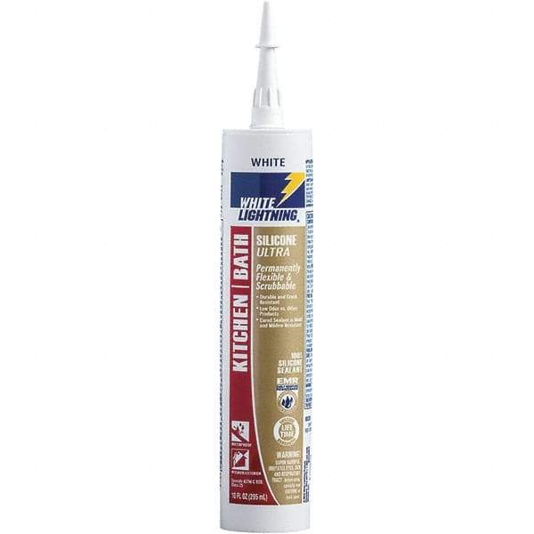 White Lightning - 10 oz Cartridge White RTV Silicone Caulk - 150°F Max Operating Temp - Makers Industrial Supply