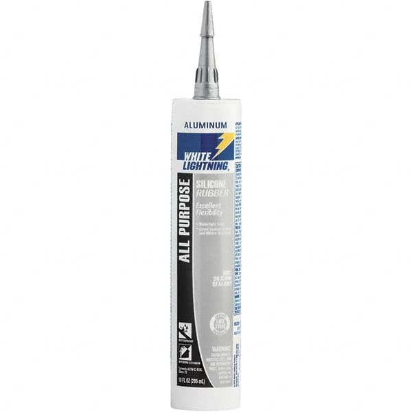 White Lightning - 10 oz Cartridge Silver RTV Silicone Joint Sealant - -80 to 400°F Operating Temp, 30 min Tack Free Dry Time, 24 hr Full Cure Time - Makers Industrial Supply