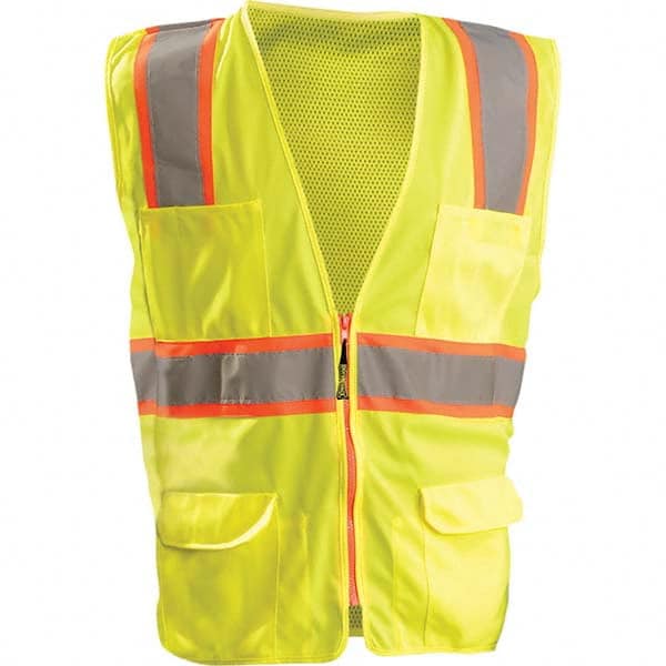 OccuNomix - Size 5XL HI-Vis Orange Mesh/Solid Surveyor's High Visibility Vest - Makers Industrial Supply