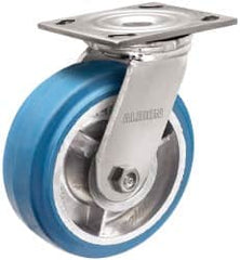 Albion - 5" Diam x 2" Wide x 6-1/2" OAH Top Plate Mount Swivel Caster - Neoprene, 600 Lb Capacity, Roller Bearing, 4 x 4-1/2" Plate - Makers Industrial Supply