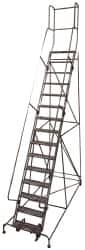 Cotterman - 192" 15 Step Rolling Warehouse Ladder - Knocked Down, 450 Lb Capacity, 150" Platform Height, 44" Base Width x 210" Base Depth, Perforated Tread - Makers Industrial Supply