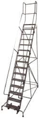 Cotterman - 192" 15 Step Rolling Warehouse Ladder - Knocked Down, 450 Lb Capacity, 150" Platform Height, 44" Base Width x 210" Base Depth, Perforated Tread - Makers Industrial Supply