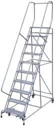 Cotterman - 130" 10 Step Rolling Warehouse Ladder - Assembled, 450 Lb Capacity, 100" Platform Height, 32" Base Width x 74" Base Depth, Perforated Tread - Makers Industrial Supply