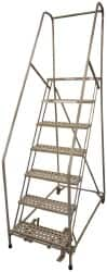 Cotterman - 100" 7 Step Rolling Warehouse Ladder - Assembled, 450 Lb Capacity, 70" Platform Height, 30" Base Width x 53" Base Depth, Perforated Tread - Makers Industrial Supply