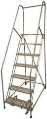 Cotterman - 100" 7 Step Rolling Warehouse Ladder - Assembled, 450 Lb Capacity, 70" Platform Height, 30" Base Width x 53" Base Depth, Perforated Tread - Makers Industrial Supply