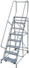 Cotterman - 120" 9 Step Rolling Warehouse Ladder - Assembled, 450 Lb Capacity, 90" Platform Height, 32" Base Width x 67" Base Depth, Perforated Tread - Makers Industrial Supply