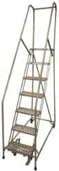 Cotterman - 100" 7 Step Rolling Warehouse Ladder - Assembled, 450 Lb Capacity, 70" Platform Height, 24" Base Width x 53" Base Depth, Perforated Tread - Makers Industrial Supply