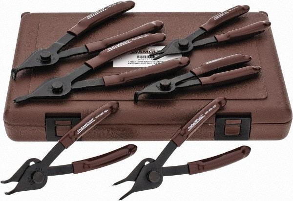 Paramount - 6 Piece, 3/8 to 1-3/4" Bore, 1/8 to 1-7/16" Shaft, Internal/External Retaining Ring Pliers Set - 0.038 to 0.07" Tip Diam Range - Makers Industrial Supply