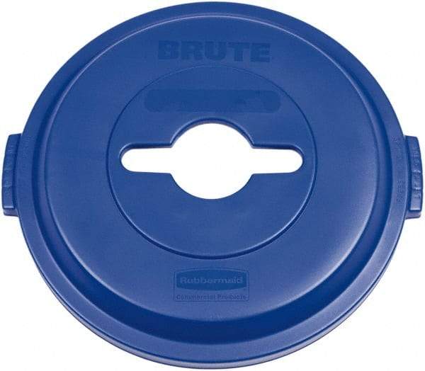 Rubbermaid - Round Lid for Use with 32 Gal Round Recycle Containers - Blue, Plastic, For 2632 Brute Trash Cans - Makers Industrial Supply