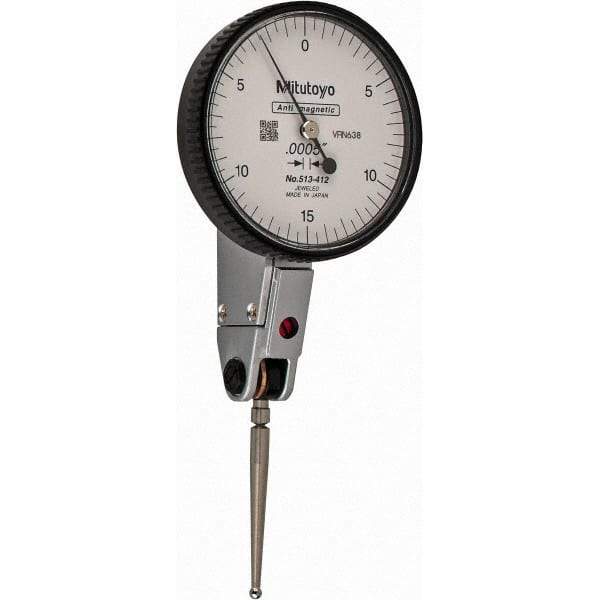 Mitutoyo - 0.03 Inch Range, 0.0005 Inch Dial Graduation, Horizontal Dial Test Indicator - 1.5748 Inch White Dial, 0-15-0 Dial Reading, Accurate to 0.0005 Inch - Makers Industrial Supply