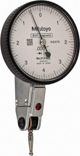 Mitutoyo - 0.008 Inch Range, 0.0001 Inch Dial Graduation, Horizontal Dial Test Indicator - 1.5748 Inch White Dial, 0-4-0 Dial Reading, Accurate to 0.0001 Inch - Makers Industrial Supply