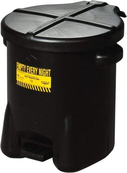 Eagle - 10 Gallon Capacity, HDPE Waste Can with Foot Lever - 18 Inch Long x 22 Inch Wide/Diameter x 18 Inch High, Black, Foot or Hand Operated, Approved FM and OSHA - Makers Industrial Supply