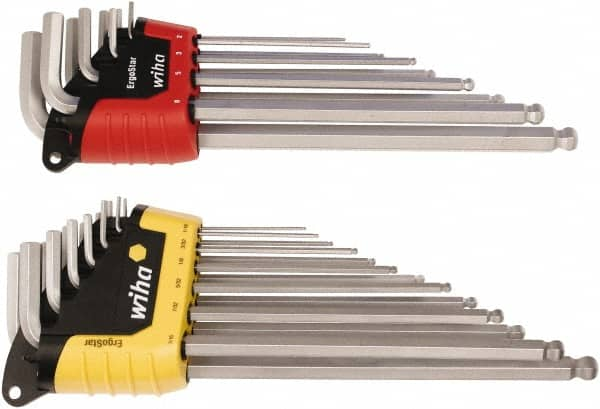 Wiha - 22 Piece L-Key Ball End Hex Key Set - Hex Range 0.05 to 3/8" - Makers Industrial Supply