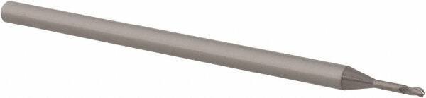 Accupro - 3/64", 3 Flute, Single End, Solid Carbide, 0.01" Corner Radius End Mill - 2-1/2" OAL, 30° Helix, Right Hand Flute, 0.07" LOC, Right Hand Cut, 1/4" Extended Reach - Makers Industrial Supply