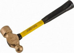 Ampco - 2-3/4 Lb Head Aluminum Bronze Ball Pein Hammer - 14" Fiberglass Handle with Grip, 1-13/16" Face Diam, 14" OAL - Makers Industrial Supply