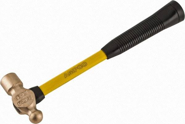 Ampco - 1 Lb Head Aluminum Bronze Ball Pein Hammer - 14" Fiberglass Handle with Grip, 1-5/16" Face Diam, 14" OAL - Makers Industrial Supply