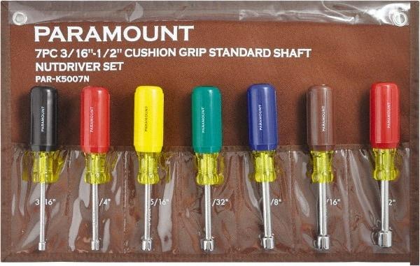 Paramount - 7 Piece 3/16 to 1/2" Nutdriver Set - Hollow Shaft, Ergonomic Handle - Makers Industrial Supply