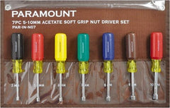 Paramount - 7 Piece 5 to 10mm Nutdriver Set - Hollow Shaft, Ergonomic Handle - Makers Industrial Supply