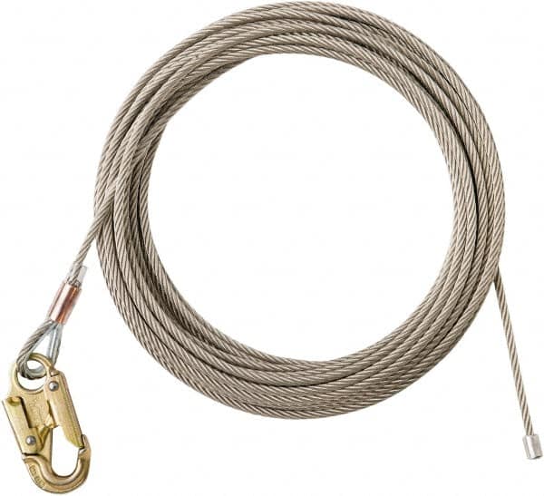 PRO-SAFE - 100' Long, 350 Lb Capacity, 1 Leg Locking Snap Hook Harness Lifeline - 5/16" Diam, Stainless Steel, Locking Snap Hook Anchorage Connection - Makers Industrial Supply