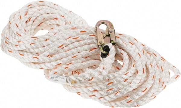 PRO-SAFE - 100' Long, 350 Lb Capacity, 1 Leg Locking Snap Hook Harness Lifeline - 5/8" Diam, Poly-Blend Rope, Locking Snap Hook Anchorage Connection - Makers Industrial Supply