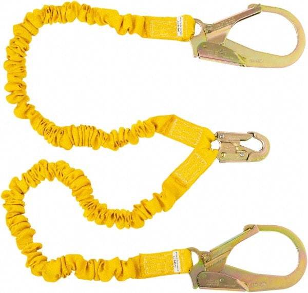 PRO-SAFE - 6' Long, 350 Lb Capacity, 2 Leg Locking Snap Hook Harness Shock Absorbing Lanyard - Polyester Webbing, Locking Rebar Snap Hook Anchorage Connection - Makers Industrial Supply