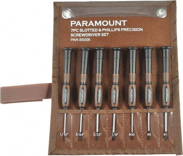 Paramount - 7 Piece Phillips & Slotted Screwdriver Set - Bit Sizes: Philips #00 to #1 - Makers Industrial Supply