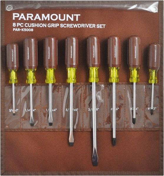 Paramount - 8 Piece Phillips & Slotted Screwdriver Set - Bit Sizes: Philips #1 to #3 - Makers Industrial Supply