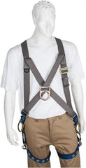 PRO-SAFE - 350 Lb Capacity, Size Universal, Full Body Cross-Over Safety Harness - Polyester, Front D-Ring, Side D-Ring, Tongue Buckle Leg Strap, Pass-Thru Chest Strap, Gray/Blue - Makers Industrial Supply