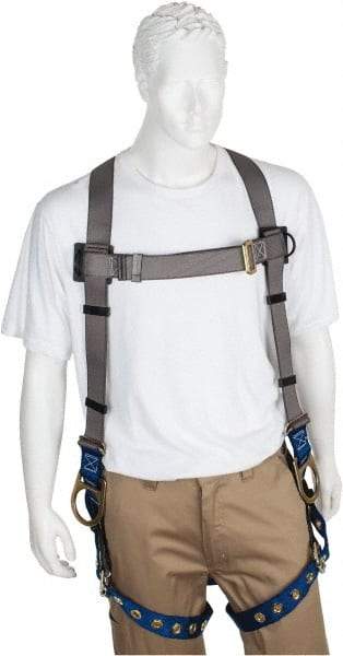 PRO-SAFE - 350 Lb Capacity, Size XXL, Full Body Back D-Ring Safety Harness - Polyester, Side D-Ring, Tongue Buckle Leg Strap, Pass-Thru Chest Strap, Gray/Blue - Makers Industrial Supply