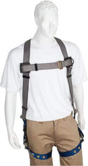 PRO-SAFE - 350 Lb Capacity, Size XXL, Full Body Premium Tongue Buckle Safety Harness - Polyester, Tongue Buckle Leg Strap, Pass-Thru Chest Strap, Gray/Blue - Makers Industrial Supply