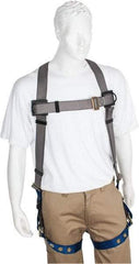 PRO-SAFE - 350 Lb Capacity, Size XL, Full Body Premium Tongue Buckle Safety Harness - Polyester, Tongue Buckle Leg Strap, Pass-Thru Chest Strap, Gray/Blue - Makers Industrial Supply