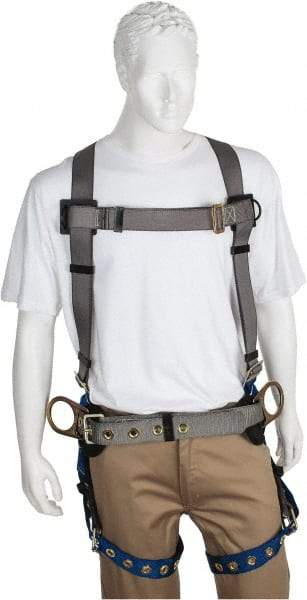 PRO-SAFE - 350 Lb Capacity, Size XXL, Full Body Construction Safety Harness - Polyester, Side D-Ring, Tongue Buckle Leg Strap, Pass-Thru Chest Strap, Gray/Blue - Makers Industrial Supply