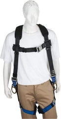 PRO-SAFE - 350 Lb Capacity, Size XXL, Full Body Padded Back D-Ring Safety Harness - Polyester, Side D-Ring, Quick Connect Leg Strap, Quick Connect Chest Strap, Black/Blue - Makers Industrial Supply