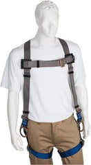 PRO-SAFE - 350 Lb Capacity, Size XXL, Full Body Back D-Ring Safety Harness - Polyester, Side D-Ring, Pass-Thru Leg Strap, Pass-Thru Chest Strap, Gray/Blue - Makers Industrial Supply