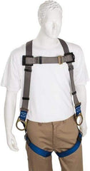 PRO-SAFE - 350 Lb Capacity, Size Universal, Full Body Back D-Ring Safety Harness - Polyester, Side D-Ring, Pass-Thru Leg Strap, Pass-Thru Chest Strap, Gray/Blue - Makers Industrial Supply